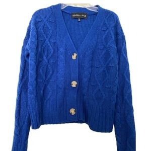 Kendall + Kylie sweater size Medium. Blue. Full button opening. Cable knit